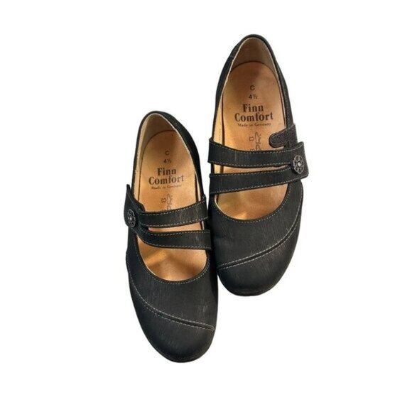 Finn Comfort Women's Mary Jane Shoes Black Leather Germany 4.5 US 6.5 - Picture 1 of 6